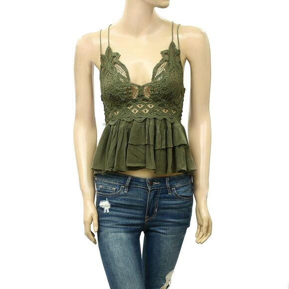 Intimately Free People Adella Cami Blouse Top Crochet Lace Flowy Green XS 282030 - Picture 7 of 11
